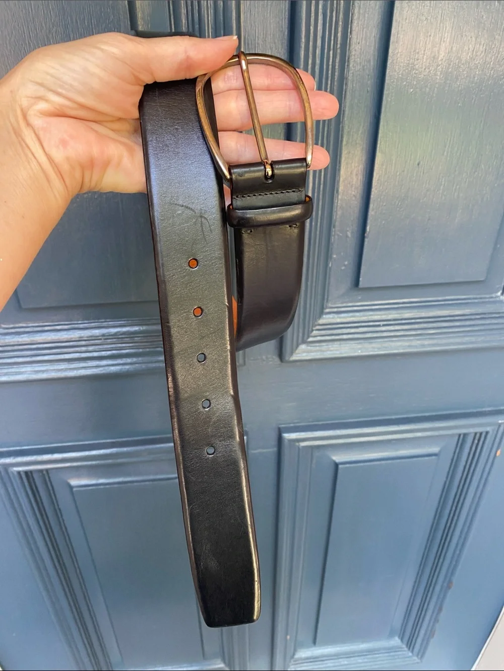 Ralph Lauren Collection Stirrup Buckle Black Leather Belt Size M